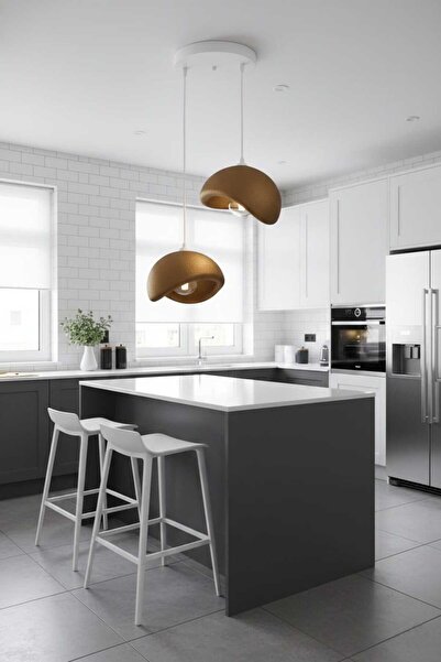 Storizaa Beton Görünümlü 3d Baskı Bronz Renk 2’li Sarkıt Avize Modern Tasarım...