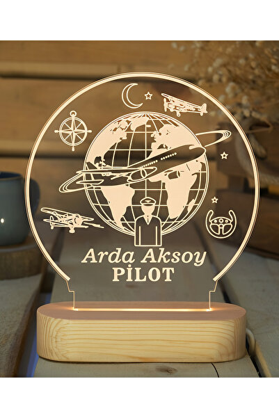 ih ihra KİŞİSELLEŞTİRİLEBİLİR Pilot Temalı Uçak 3D LED Lamba Masaüstü