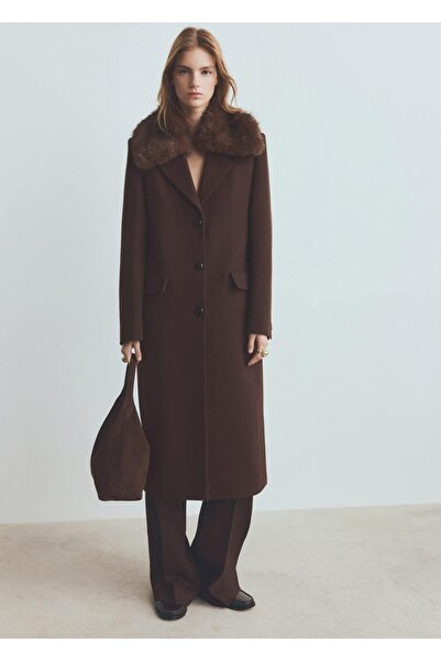 MANGO Woman Kürk yaka yün palto