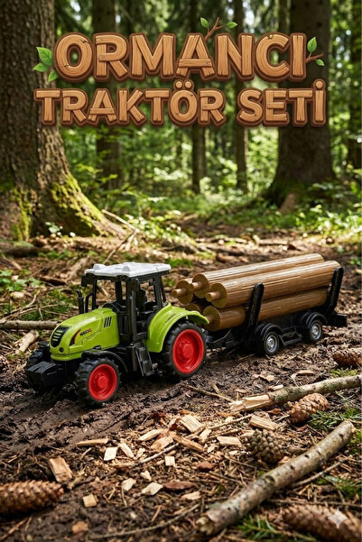 craftivio Oyuncak Römorklu Traktör Seti - Tomruk Yüklü Ormancı Çiftlik Aracı ...