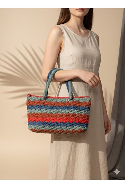 EFLİNS Bag Colorful Hand Knitted Macrame