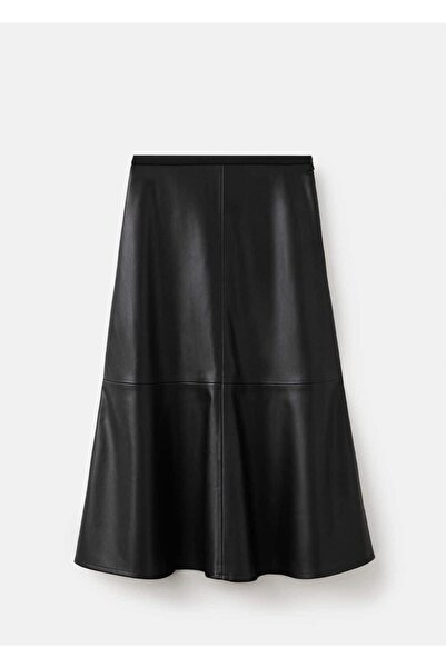 MANGO Woman Deri görünümlü midi etek