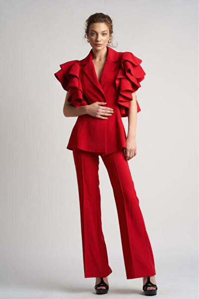 monarh Red Architectural Ruffle Jacket - XS
