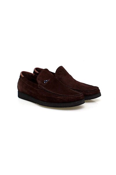 FRANCO CALVANI Brown Laceless Genuine Leather Men's Suede Shoes