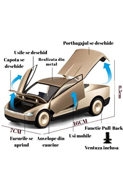 OEM Tesla Robotaxi Metal Car, Sounds, Lights, Doors Open, Gold, 19cm