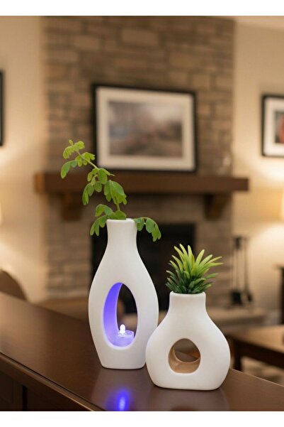 ALTUNOĞLU TASARIM El Yapımı Alçı İkili Dekoratif Vazo Seti – Modern Minimal Tasarım – Ev & Ofis Süs Eşyası
