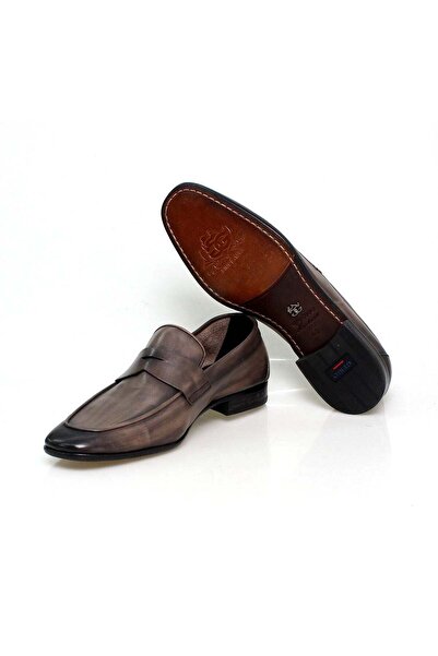 FRANCO CALVANI Gray Color Laceless Genuine Leather Men's Shoes