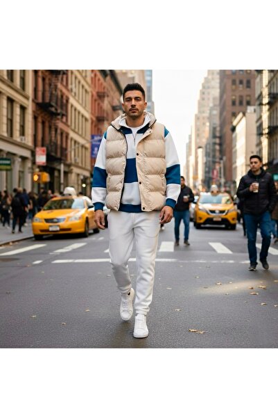 tiggirmoda Φουσκωτό γιλέκο και oversized σετ με μισό φερμουάρ με χοντρό φλις κάτω μέρος, σετ 3-σετ