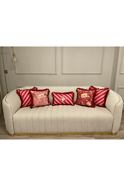 Daniel Home Design Premium |   Love Birds Pink Series Tasseled 5-Piece Throw Pillow Cover Set