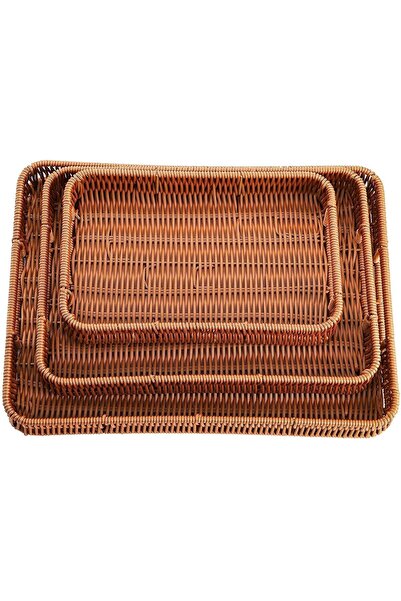 LeylArt 3-Piece Rectangular Rattan Serving Tray Set (30–35–40 cm)