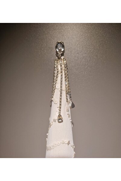 Handmade Decorative conical Christmas tree, special model, white, decorated with white sequins and stones, 45X12 cm