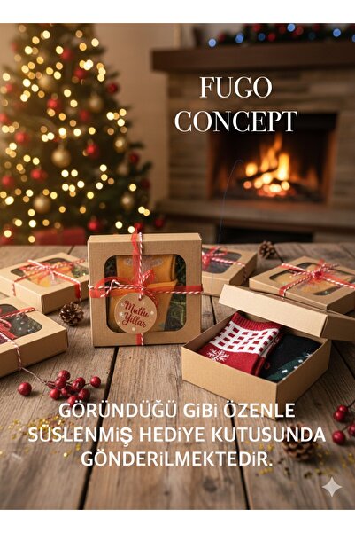 FUGO CONCEPT Kutulu 2 Çift Yılbaşı Çorabı Seti Noel Konseptli Hediyelik (Pamuklu)