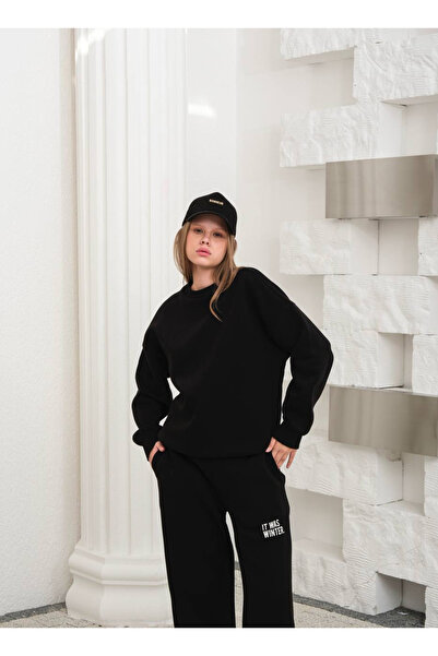 SOLİS MODA Women's 3 Thread Cotton Sh Fleece-Lined Tracksuit Set