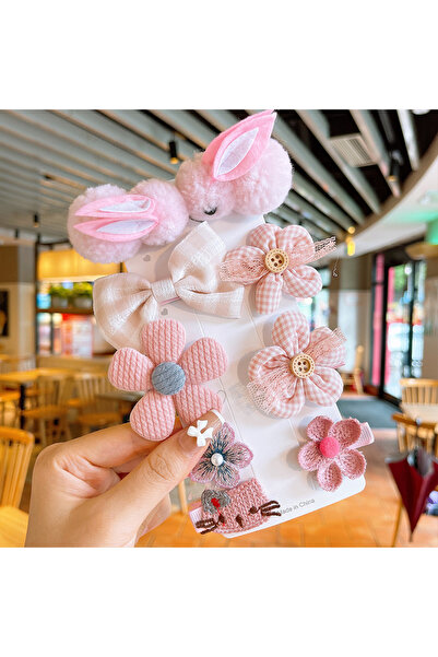 Virago Çocuk Pens Çıt Çıt Toka Seti 9 Adet Pembe Tavşanlı-1