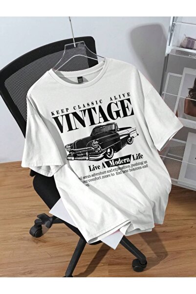 EYMORA Vintage Car Printed Design Short Sleeve T-Shirt