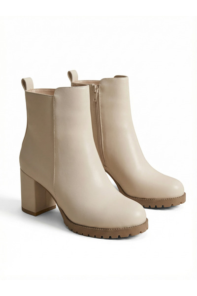 Brielfy Espan 9 cm Heeled Oval Toe Faux Leather Zipper Winter Women's Boots