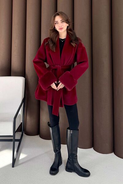 Melike Tatar Fur Coat Burgundy 2505