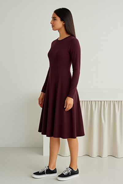 By Kuzey Aras Modal Fabric Relaxed Fit Long Sleeve Casual Dress