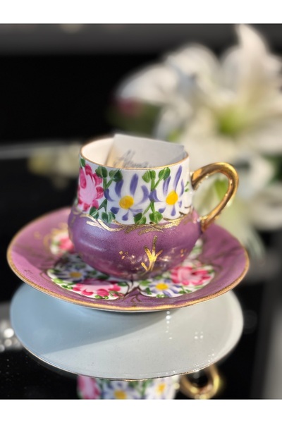 ABROZ HOME DESIGN Hand Painted Porcelain 1 Piece Coffee Cup / Purple