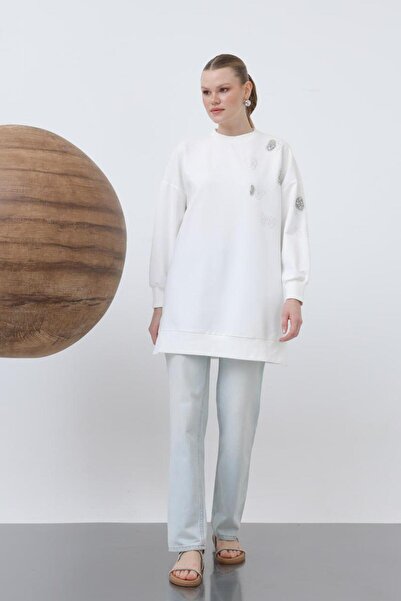 Puane Kelebek Ve Taş Detaylı İki İplik Sweatshirt 10622
