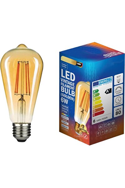 HYX Pixelights LED Vintage Edison Bulb, 6W, E27 ST64 Golden, 2700K, 600 lm (Pack of 6)