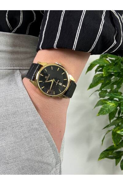 Arvens Vintage Black Dial Black Men's Wristwatch Stainless Leather Band Sturdy Steel Case Does Not Lose Color