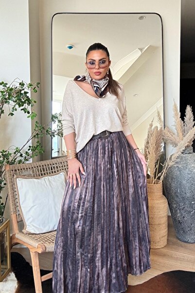 Sohotique By P Fusta elastică cu curea din satin Crinkle, maro