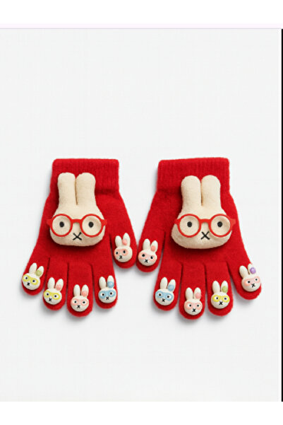 TChic Children's Gloves with Red Rabbit Figure
