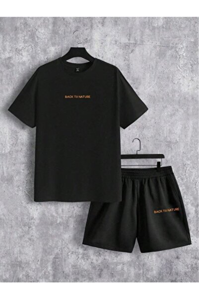 PERISENSE 2-Piece Back to Nature Shorts T-shirt Set Black Set NASASORTTSHIRT