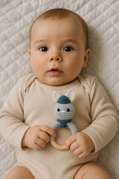 Banvela Handmade Amigurumi Tavşan Çıngırak,El Örgüsü Bebek Diş Kaşıyıcı Oyunc...