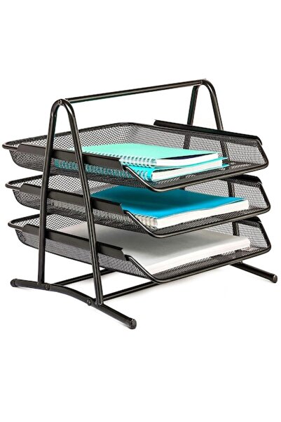 OEM Organizator de birou metalic cu 3 sertare pentru documente A4, plasă metalică, negru