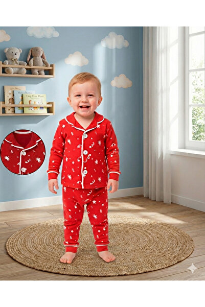 Bebelove Baby Girl/Boy Red Buttoned Pajama Set