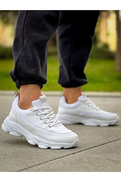 Lucy Shoes Yg707 Men's Casual Lace-Up Leather Knitwear Sports Sneaker Shoes Ctbt - White