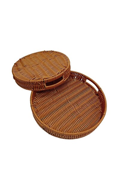 LeylArt 3-Piece Rectangular Serving Rattan Tray Set (30–35–40 cm)