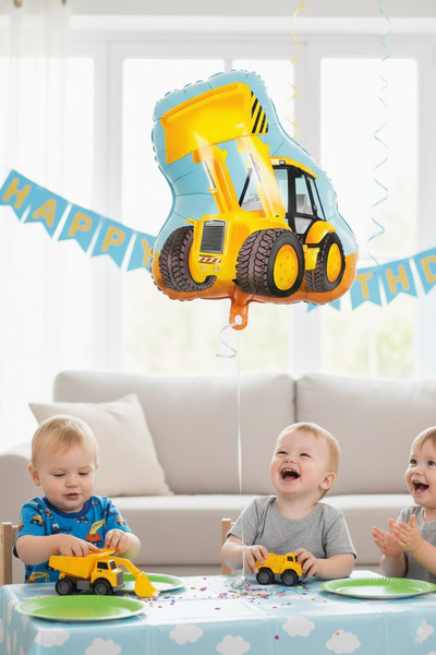 Noone Giant Size Bucket Shaped Foil Balloon - (80 cm) Construction Vehicle Themed Birthday Balloon Helium, Air Compatible