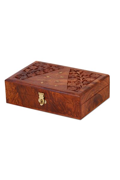 Hope صندوق مجوهرات خشبي مقاس 10×6 بوصة - منظم تخزين مصنوع يدويًا من خشب شيشام...