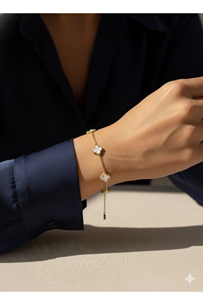 iz accessories 16 Dört Yapraklı Yonca Şans Bilekliği siyah beyaz gümüş altın ...