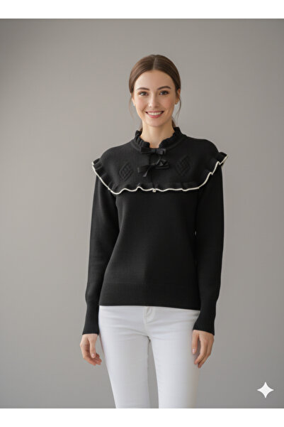 ÇELEBİ STYLE Ruffled Collar Lace-Up Knitwear Sweater