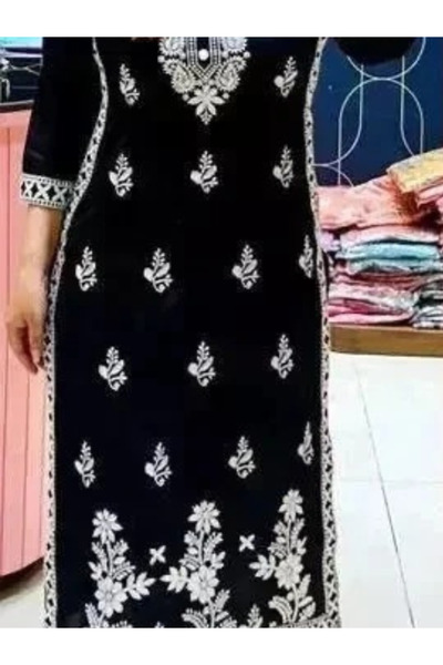 MYSMAR Black Rayon Cotton Kameez Salwar & Dupatta - PMM19250 | Black