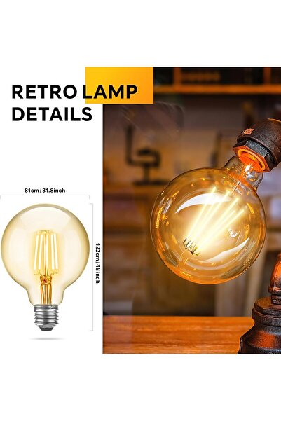Arabest Vintage Edison LED Filament Light Bulbs 6W E27 2700K Amber Glass (6 Pack)