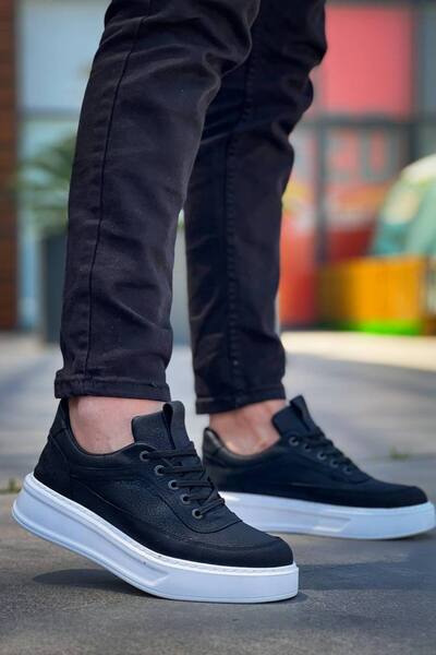 Lucy Shoes حذاء رياضي رجالي YG006 برباط يومي من الجلد CBT - أسود