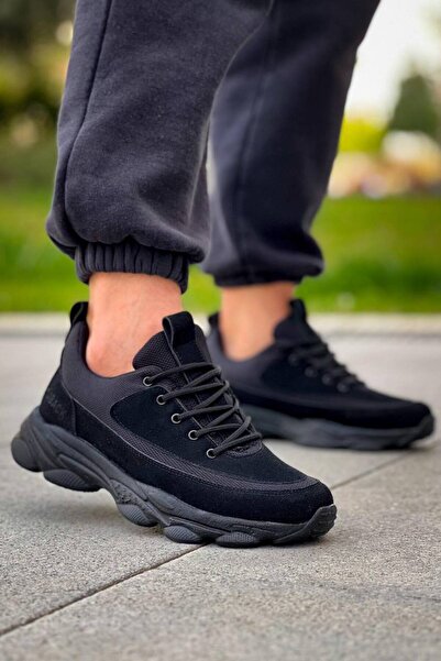 Lucy Shoes Yg707 Men's Casual Lace-Up Suede Knitwear Sports Sneaker Shoes Stst - Black