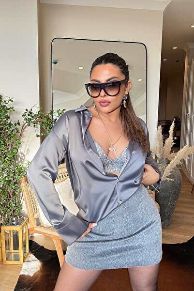 Sohotique By P قميص ساتان سميك أنثراسايت