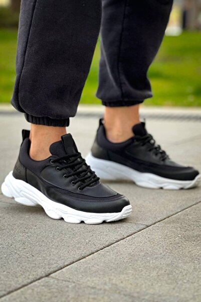 Lucy Shoes Yg707 Men's Casual Lace-Up Leather Knitwear Sports Sneaker Shoes Ctbt - Black