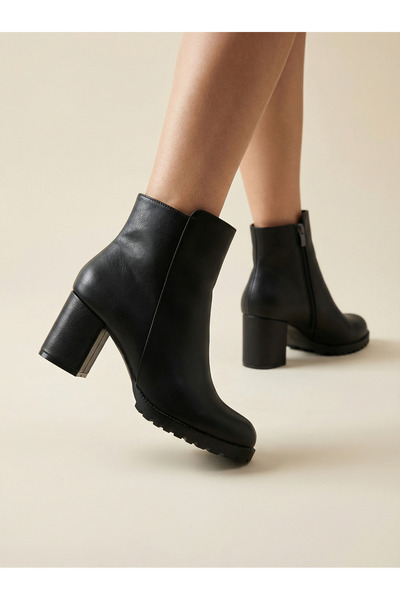 Brielfy Espan 9 cm Heeled Oval Toe Faux Leather Zipper Winter Women's Boots