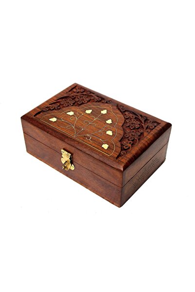 Hope صندوق مجوهرات خشبي مصنوع يدويًا - 6 بوصات (بني 02)