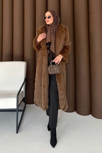 Melike Tatar Long Faux Fur Brown 3704