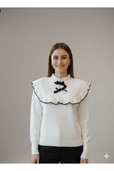 ÇELEBİ STYLE Ruffled Collar Lace-Up Knitwear Sweater