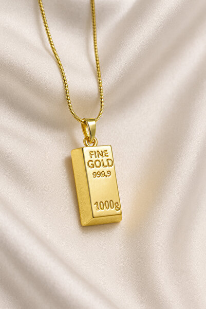 A-STİL TAKI Kadın Hediye Kutu Külçe Altın Çelik Kolye