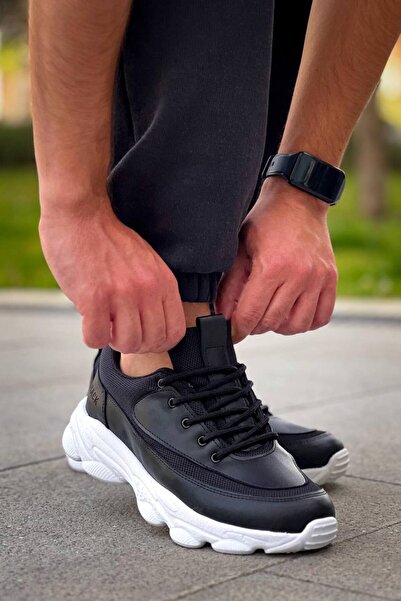 Lucy Shoes Yg707 Men's Casual Lace-Up Leather Knitwear Sports Sneaker Shoes Ctbt - Black